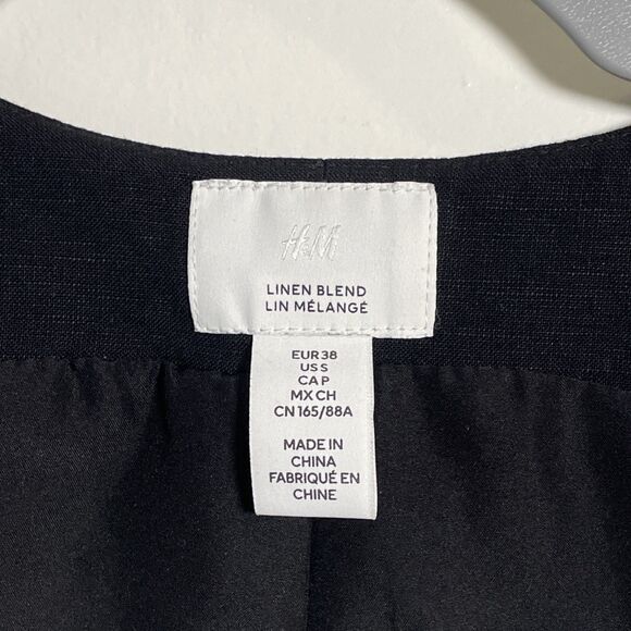 H&M Women's Linen Blend Black Button Down Vest Size Small Preppy Academic Casual - Picture 3 of 6